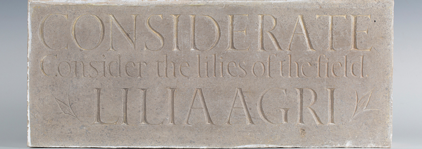 Eric Gill - Hopton Wood stone rectangular devotional panel, carved in the Ditchling workshop