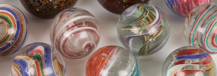 Seventeen large glass marbles