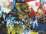 Estimate: £600-1000
Ben Allen - 'Secret City', acrylic, collage, ink, marker and spray paint on canvas, signed, approx 60cm x 80cm, within a white painted frame.
