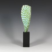 Estimate: £300-500
Peter Beard - 'Feather Form', hand-built stoneware with multi-layered wax resist glazing, signed with initials, on a slate base, total height approx 35cm.