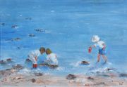 Estimate: £120-180
Brenda Brooks - 'Helping Hands', oil on canvas, signed recto, titled verso, approx 29cm x 41cm, within a stained wood frame.