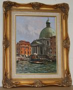 Armando Romano - View of the Church of San Simeone Piccolo, Venice, late 20th Century oil on canvas, signed, approx 34cm x 24cm, within a gilt frame. 