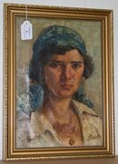 A. Fiorentino - Head and Shoulders Portrait of a Romany Woman, oil on canvas laid on board, signed, approx 35cm x 25cm, within a gilt frame.