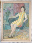Gyulo Sajó - Full Length Portrait of Mrs H.P. Street seated in a Chair, 20th Century oil on artist's board, signed and dated 1968-70, approx 110cm x 80cm.