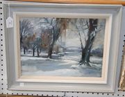 Charles K. Grierson - Snowy Landscape with a Bridge over a River, oil on board, signed with monogram, approx 29cm x 39cm.