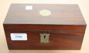 An early 19th Century mahogany travelling box, the hinged lid interior fitted with a mirror, above a detachable two section zinc-lined tray and compartmentalized sections beneath.