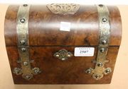 A late Victorian burr walnut domed top letter box, applied with engraved brass mounts.