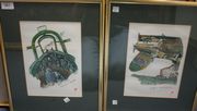 A colour print, 'Hurricane In Combat' (Pilot's View of a Hawker Hurricane Cockpit with an ME 109 in the Reflector Gunsight), approx 26.5cm x 19cm, within a gilt frame, another print by the same hand, 'Spitfire and Hurricane' (The Aircraft with Crew, Camo Nets and Sandbags), approx 26.5cm x 19cm, within a gilt frame, and a watercolour, 'The Lysander Mk *** is fully equipped for Army Co-operation duties!' (Humorous Depiction of a Much-modified Westland Lysander), approx 30.5cm x 52cm, within a gilt frame.
