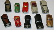 A post-war French Dinky Toys Citroen 11 BL, seven other Dinky Toys cars, a Corgi Toys James Bond's Aston Martin and an Aston Martin DB4 (playwear).