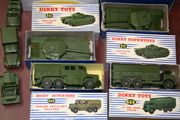 A small collection of Dinky Supertoys and Dinky Toys army vehicles, including a No. 660 Tank Transporter, two No. 651 Centurion Tanks and a No. 661 Recovery Tractor, six boxed (9) (some paint chips), and a small collection of figures.
