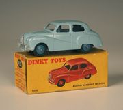 A Dinky Toys No. 40j Austin Somerset, finished in light blue with dark blue wheels, boxed (box creased and scuffed, one end tab detached).