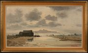 Marcus Ford - 'Rye', 20th Century oil on canvas, signed recto, titled label verso, approx 44.5cm x 83cm.
