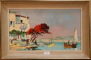 C.R. D'Oyly-John - 'Eden Roc near Monte Carlo', 20th Century oil on canvas, signed recto, titled verso, approx 29cm x 49.5cm.
