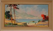 C.R. D'Oyly-John - 'Inland Village at Santa Margerita, Italy', 20th Century oil on canvas, signed recto, titled verso, approx 39.5cm x 75cm.