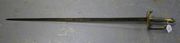A 1796-pattern infantry officer's sword by Runkel, Solingen, with straight single edged blade, length approx 82.5cm, etched with GR cypher, royal arms, trophies, etc (some pitting), brass hilt with folding guard retaining traces of gilding, wire bound grip (lacking scabbard).