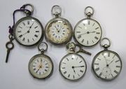 A silver cased keywind open-faced lady's fob watch, London 1883, and five further keywind open-faced ladies' fob watches, with two keys.