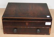 A George III mahogany workbox fitted with a hinged lid and a single drawer (faults).