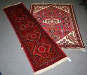A Turkish rug, mid-20th Century, the red field with a medallion, guls and flowerheads enclosed within a lattice, approx 148cm x 112cm, together with an Afghan runner, approx 200cm x 59cm.