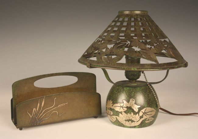 silver overlaid table lamp base and shade, the conical shade pierced silver overlaid table lamp base and shade, the conical shade pierced