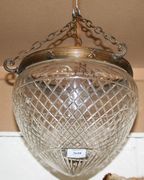 An early/mid-20th Century cut glass ceiling light with diamond cut decoration, height approx 27cm.
