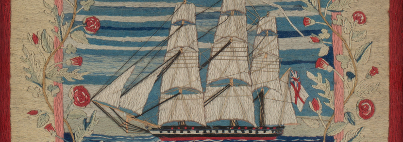 late 19th century woolwork and metal thread panel of naval interest
