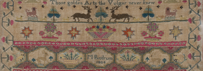 George III needlework sampler by M. Rudrum, dated 1804