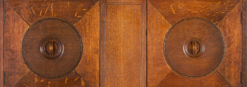 Edwardian Heal & Sons oak 'Owl' cabinet