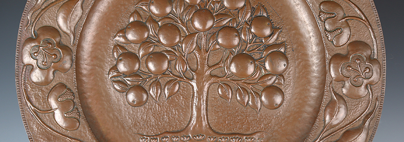 Arts and Crafts copper 'Tree of Life' charger by John Pearson