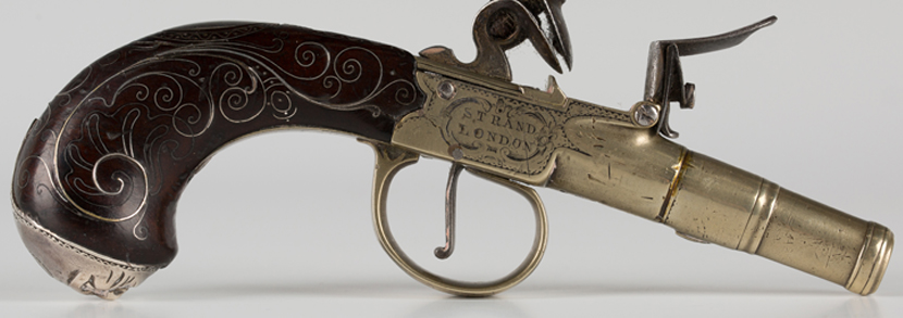 18th Century 100 bore flintlock pocket pistol by Greensill Hammer price: £1,100