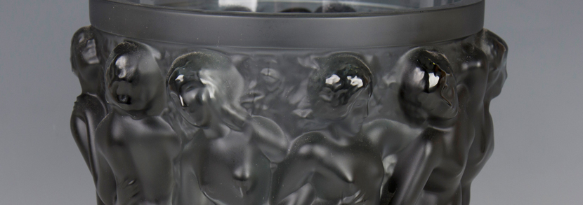 Lalique smoky frosted glass Bacchantes pattern vase