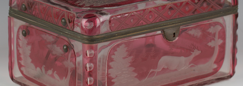 Bohemian cranberry flashed, engraved and cut glass casket