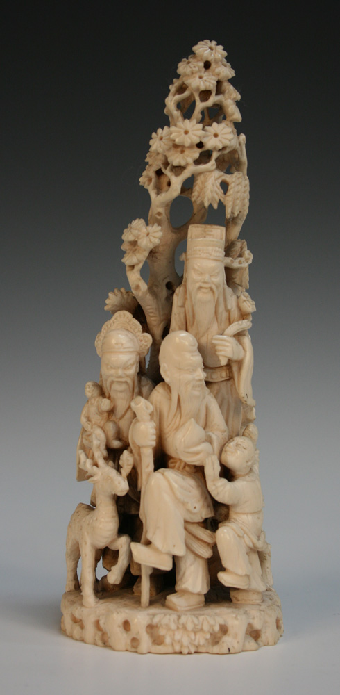 A Chinese Ivory Figure Group Of Immortals Mid 19th Century Deeply
