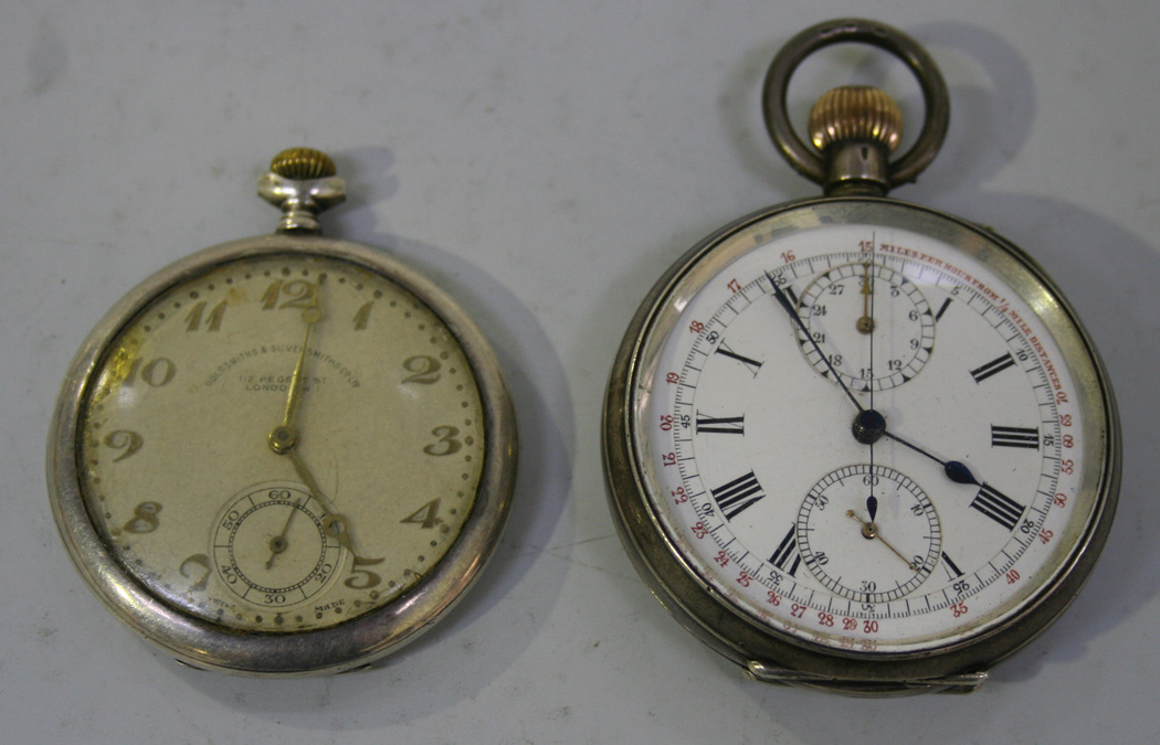 A Continental .935 silver open-faced chronograph pocket watch, the ...
