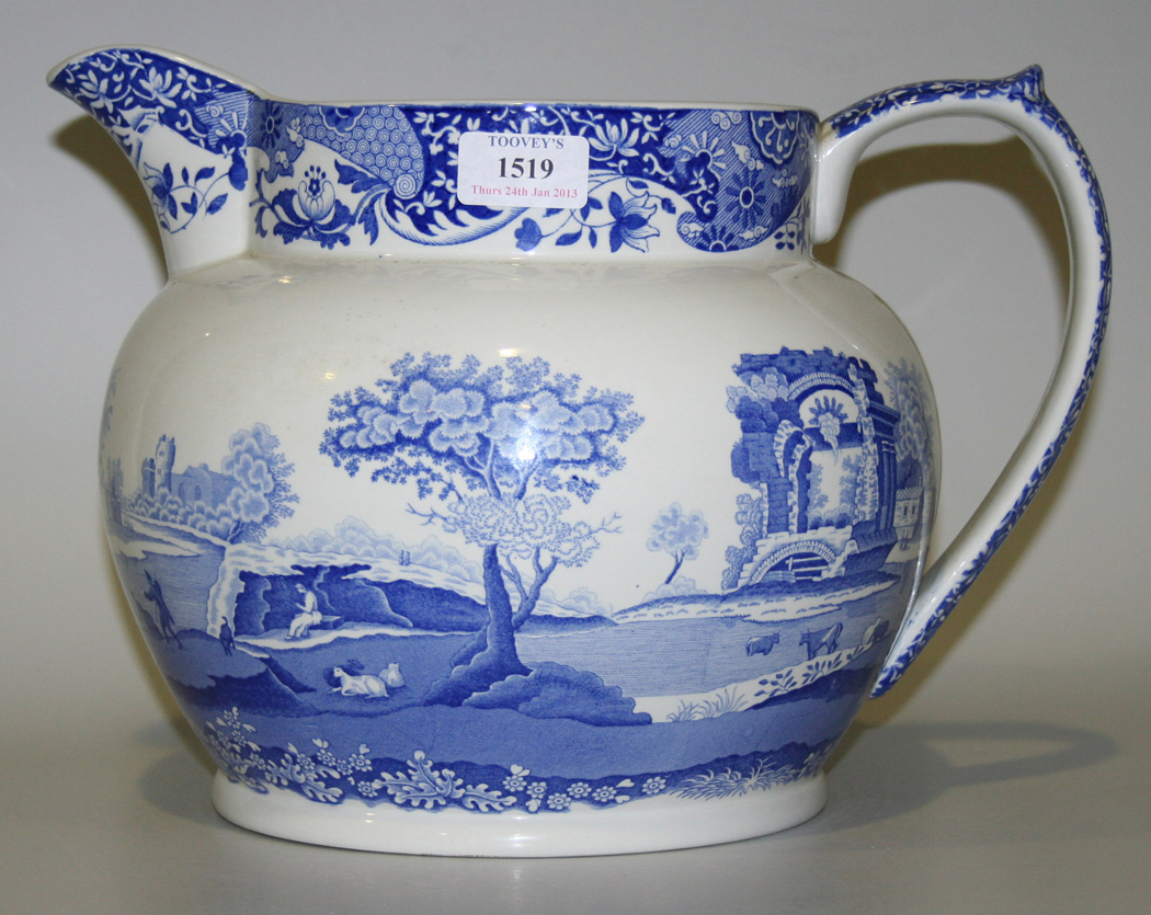 A large Spode blue printed 'Italian' pattern jug, late 20th 