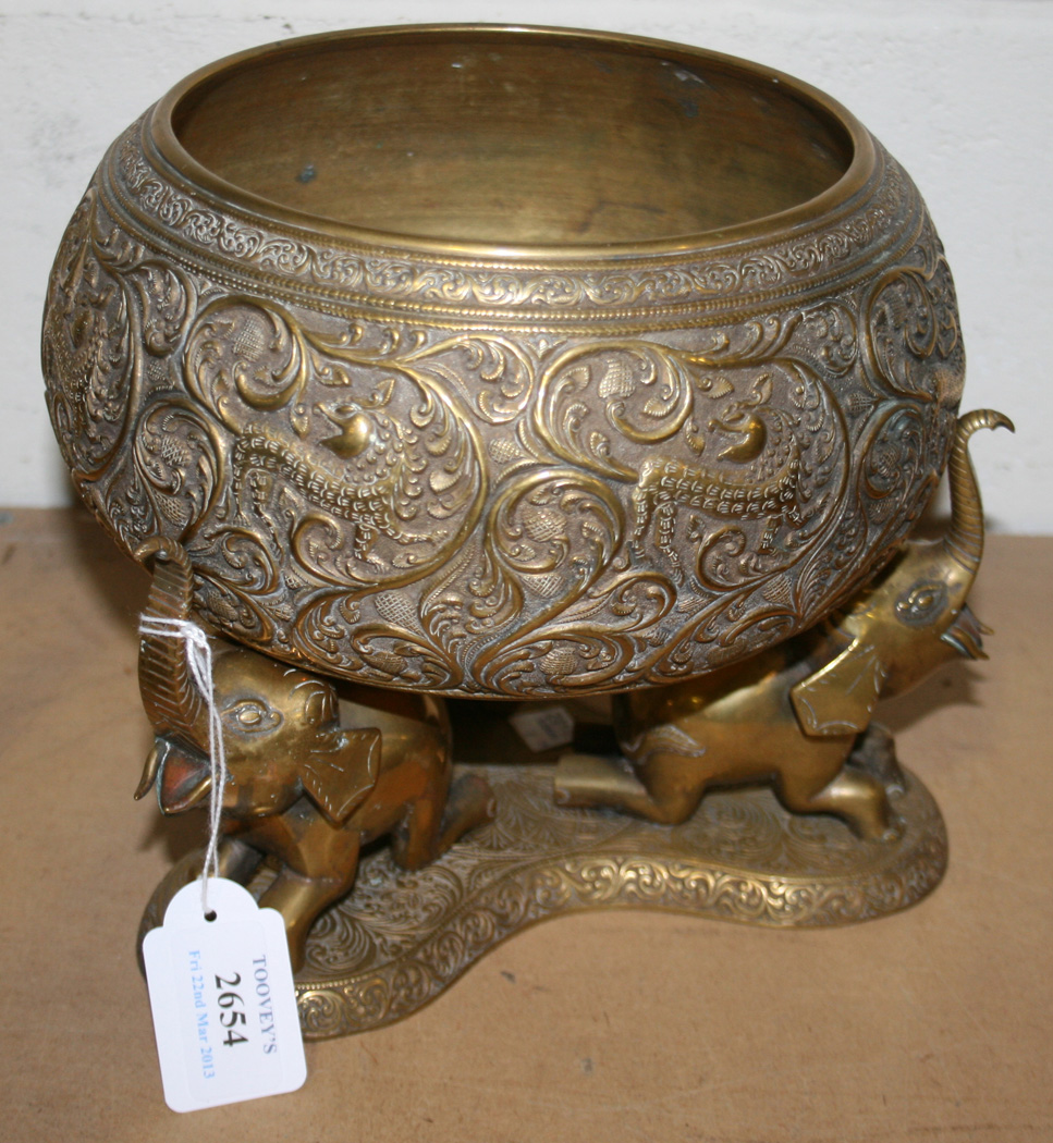 Brass Bowl with Indian Hunting Scenes