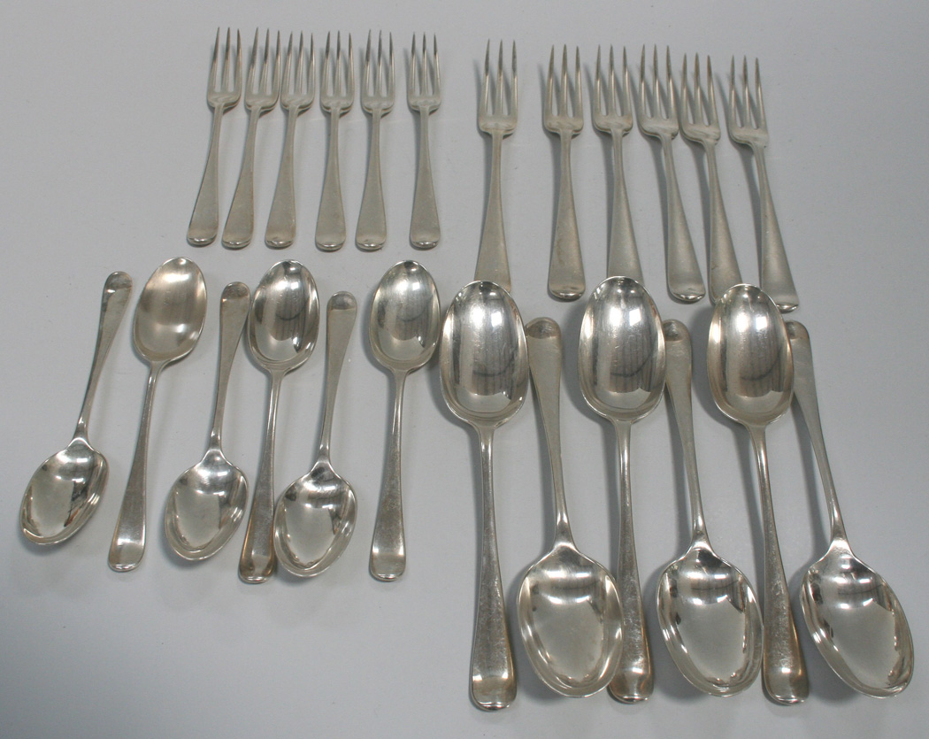 A Late Victorian Silver Hanoverian Rat Tail Pattern Part Canteen Of Cutlery Comprising Five Table F