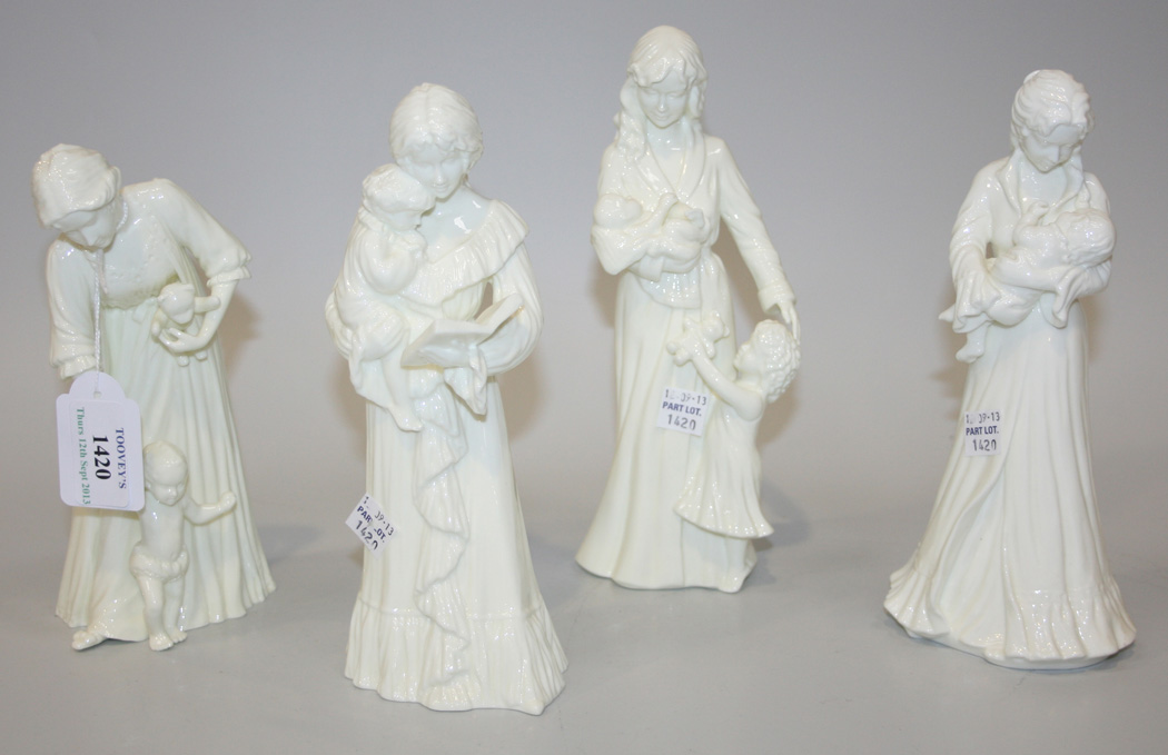 Four Royal Worcester bone china white glazed figures, sculpted by