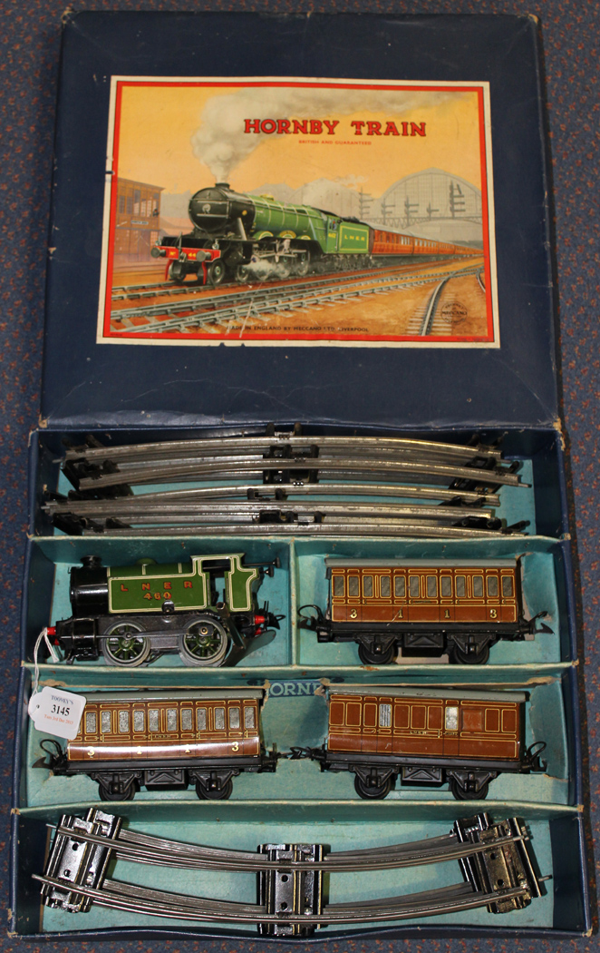 A Hornby Trains Gauge O Clockwork Lner Passenger Train Set Comprising