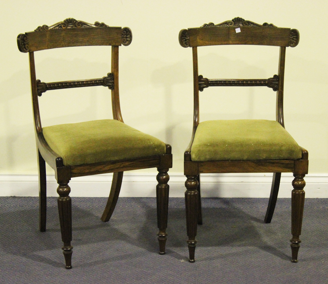 A set of five Regency rosewood and simulated bar back dining chairs ...