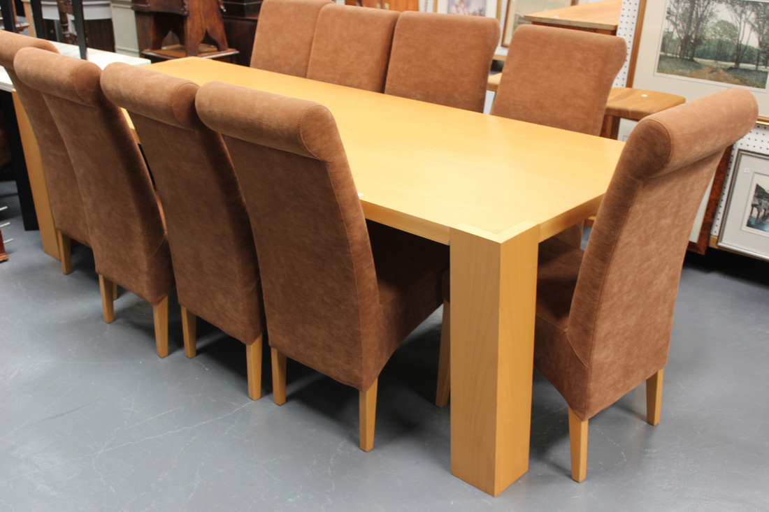 A Modern Beech Dining Table And Set, Beech Dining Room Chairs