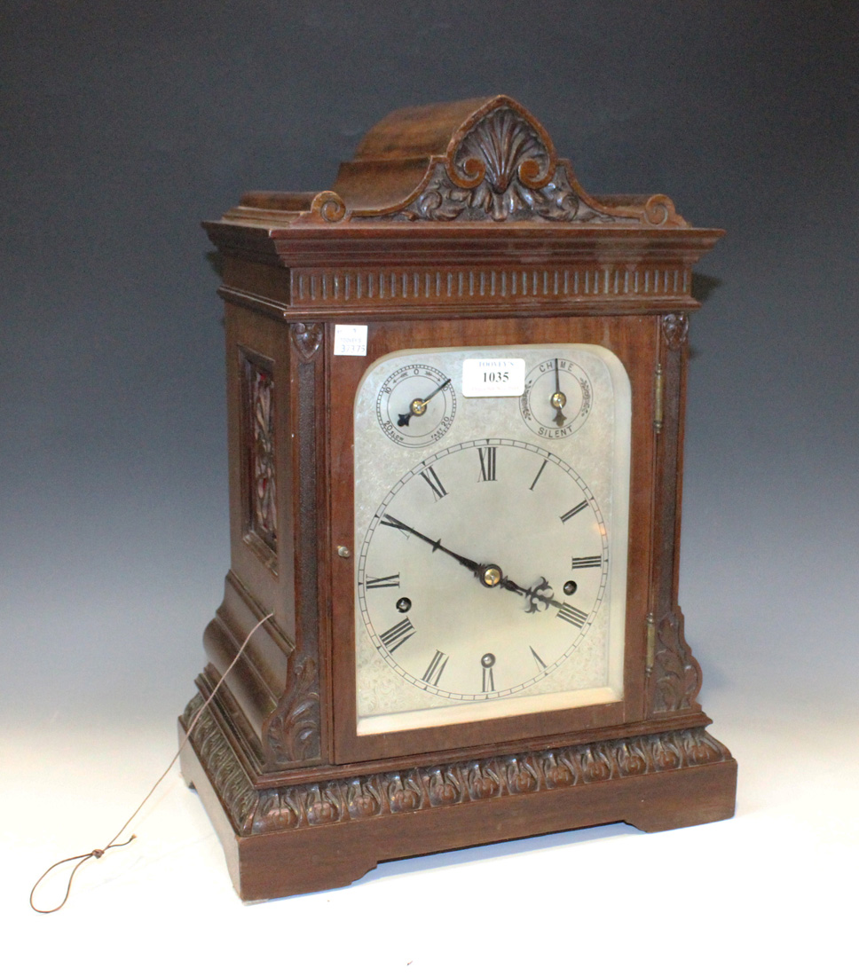 A Late 19th Century German Walnut Mantel Clock The Eight Day Movement