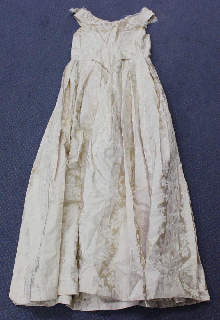 A mid-19th Century Swedish ivory-toned silk wedding dress with appliqué ...
