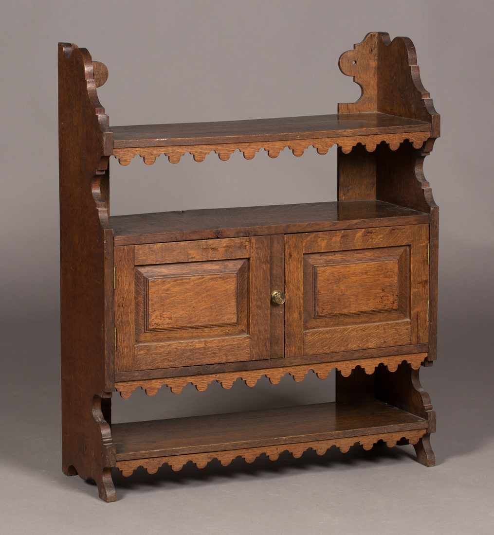 A Late Victorian Oak Hanging Wall Cabinet Fitted With A Pair Of