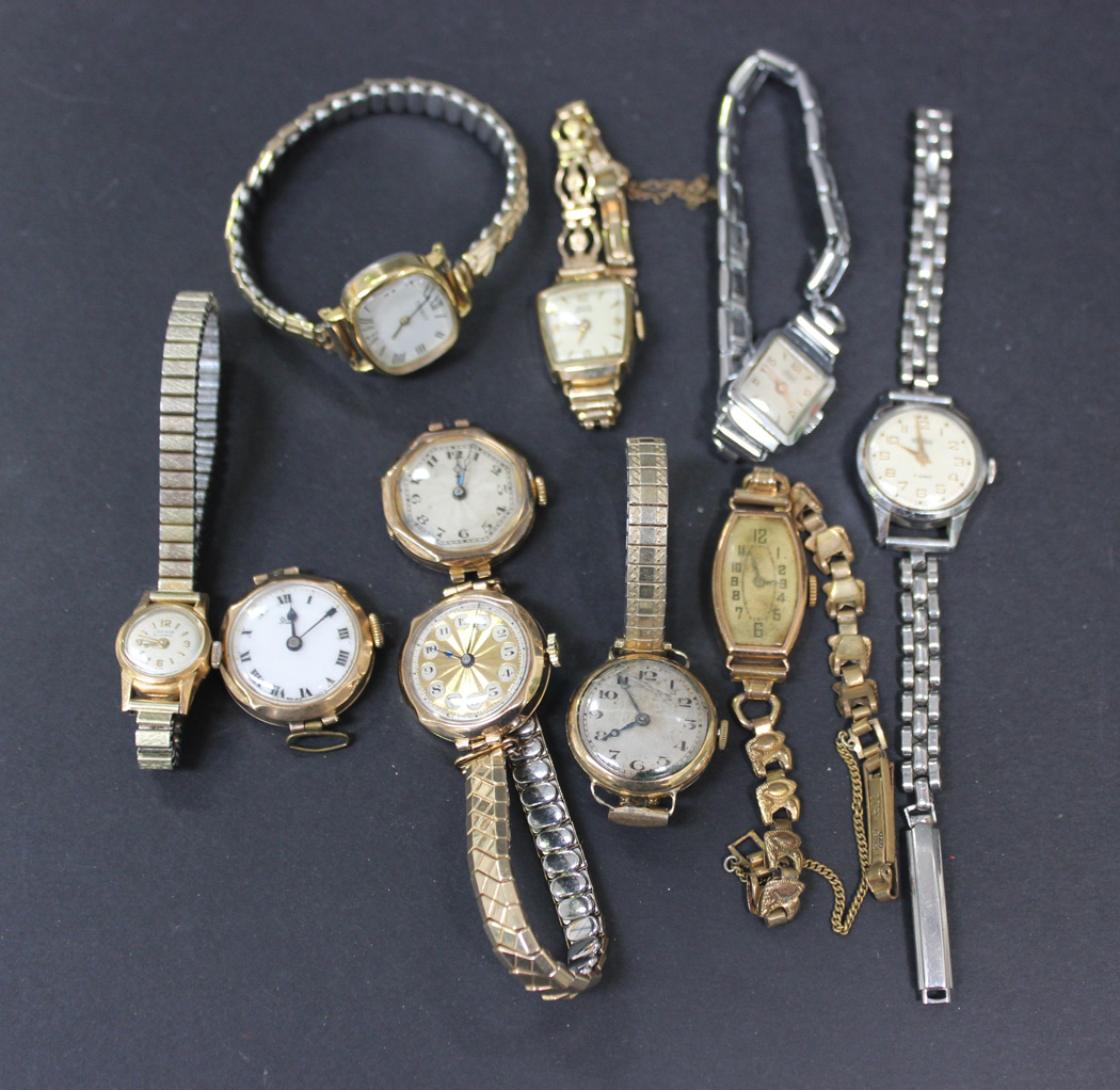 A Tressa lady's gold circular cased wristwatch, the case back detailed ...
