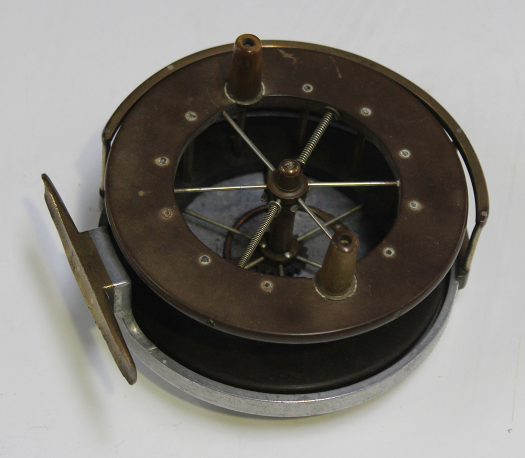 A rare aerial centre pin 4½ fishing reel, possibly the Allcock Aerial but  bearing no mark
