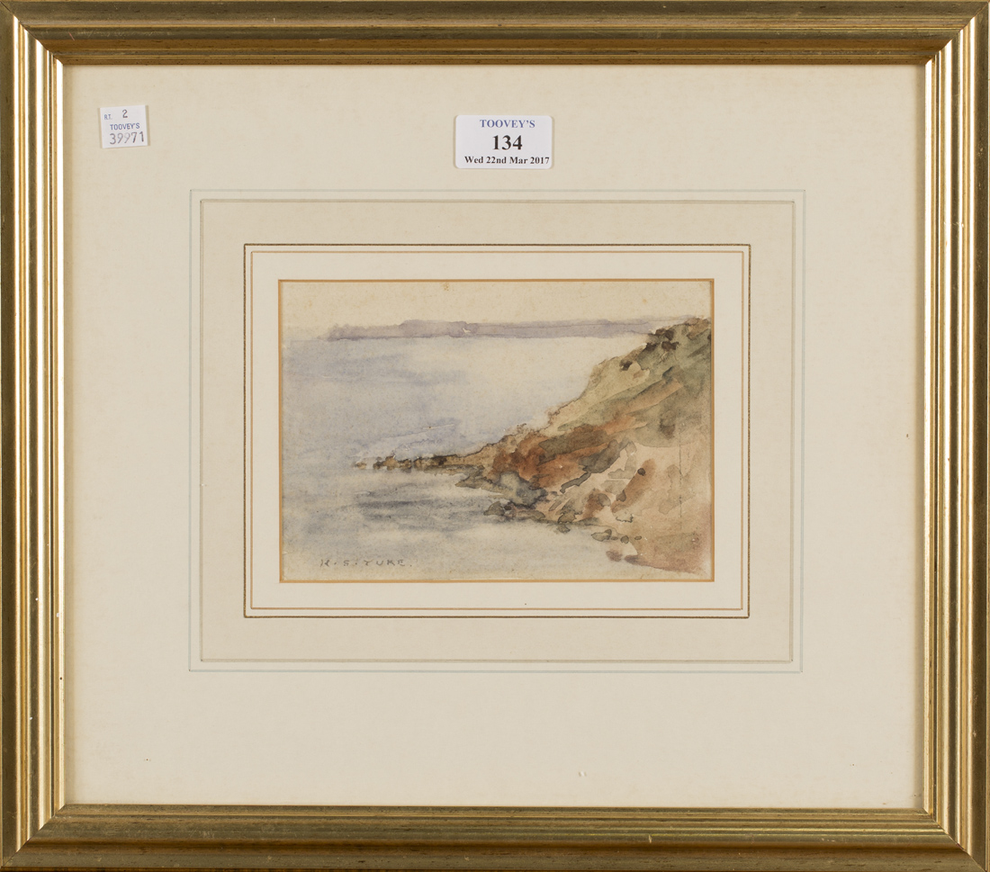 Henry Scott Tuke - View of a Cornish Bay, watercolour, signed, 11.5cm x ...