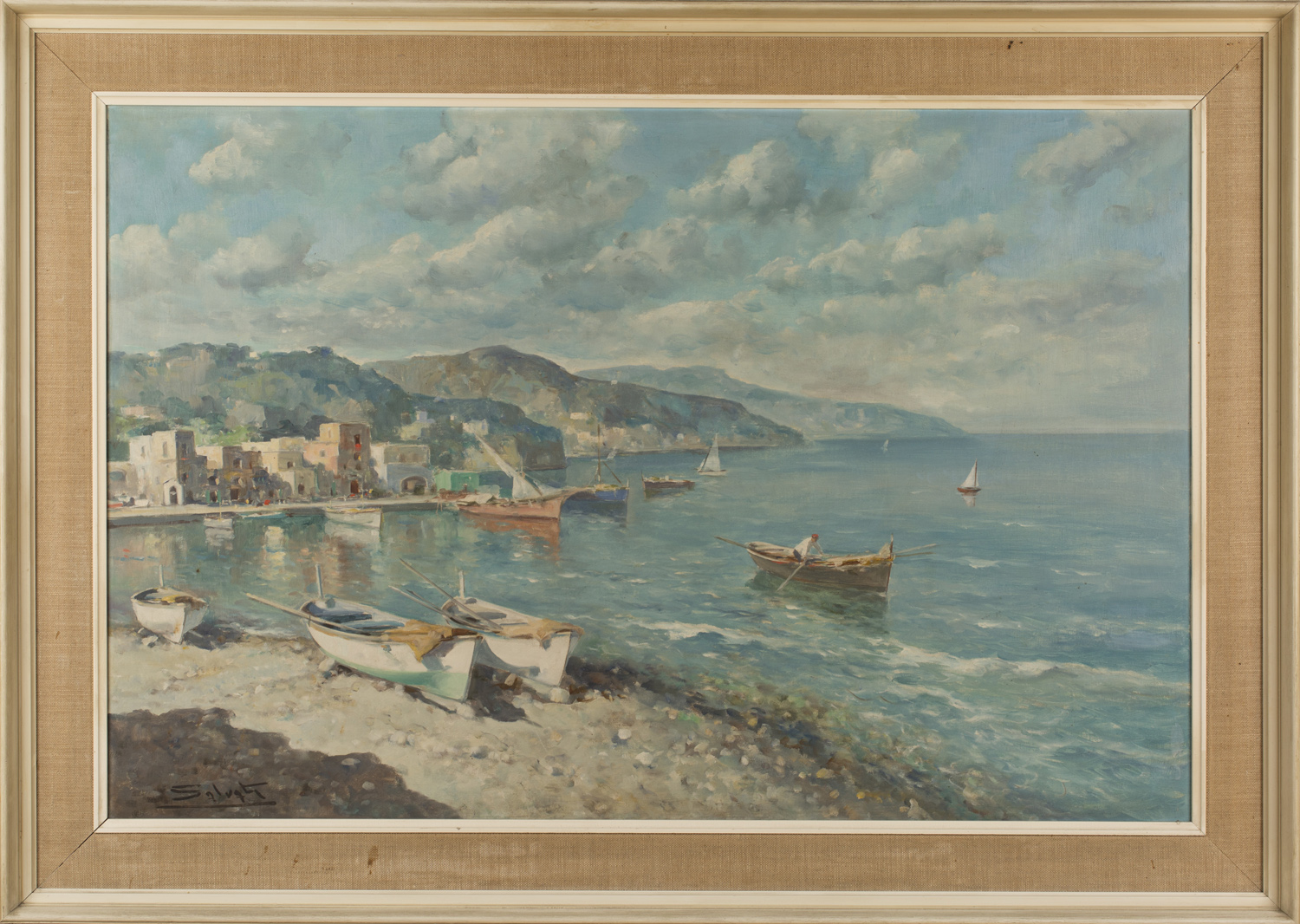 Giuseppe Salvati - Mediterranean Harbour Scene with Fishing Boats ...