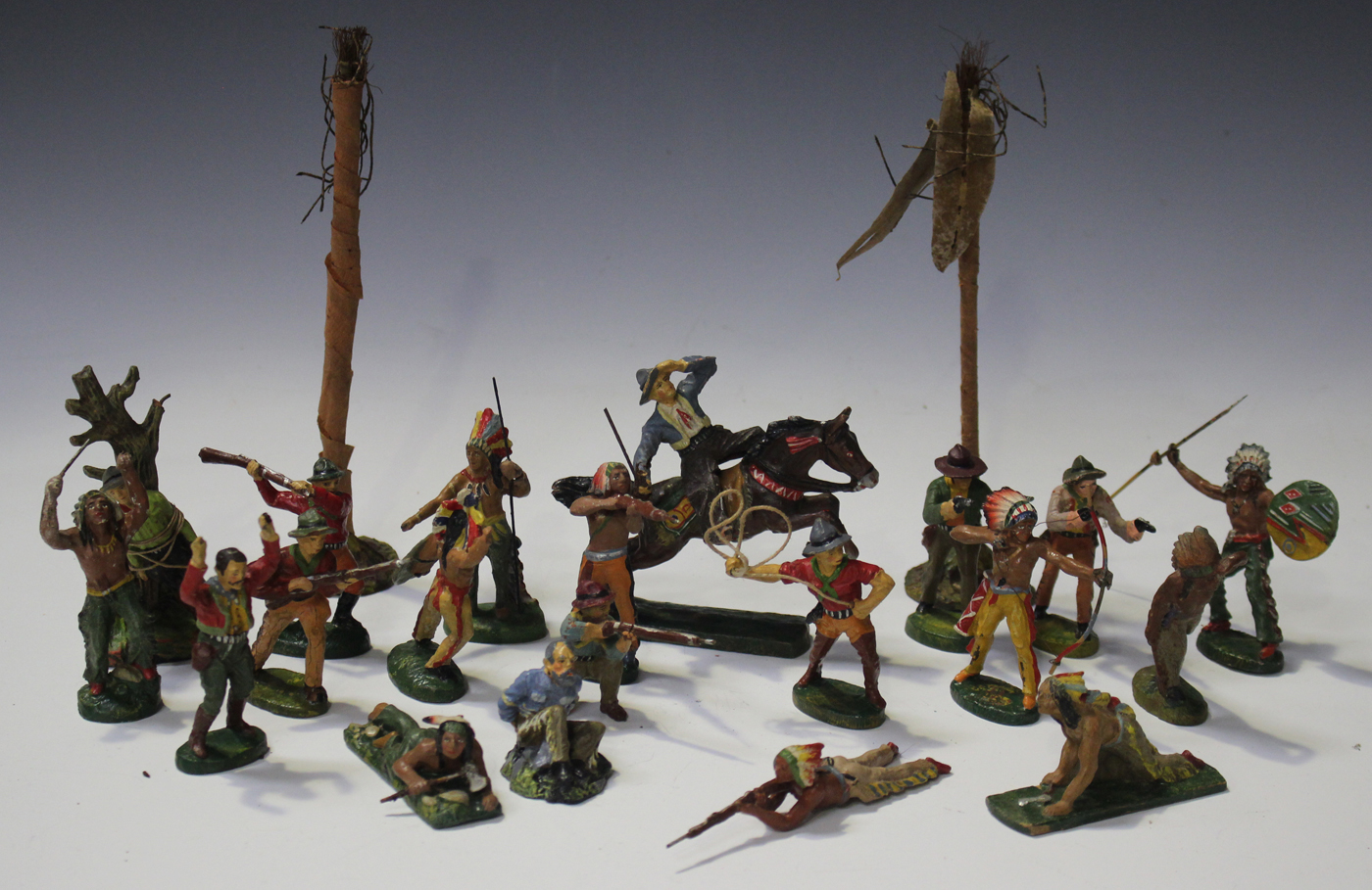 Lot 8 Figurines Farwest Indiens Cowboys - Elastolin, Solido - Composition - Échelle 1:32