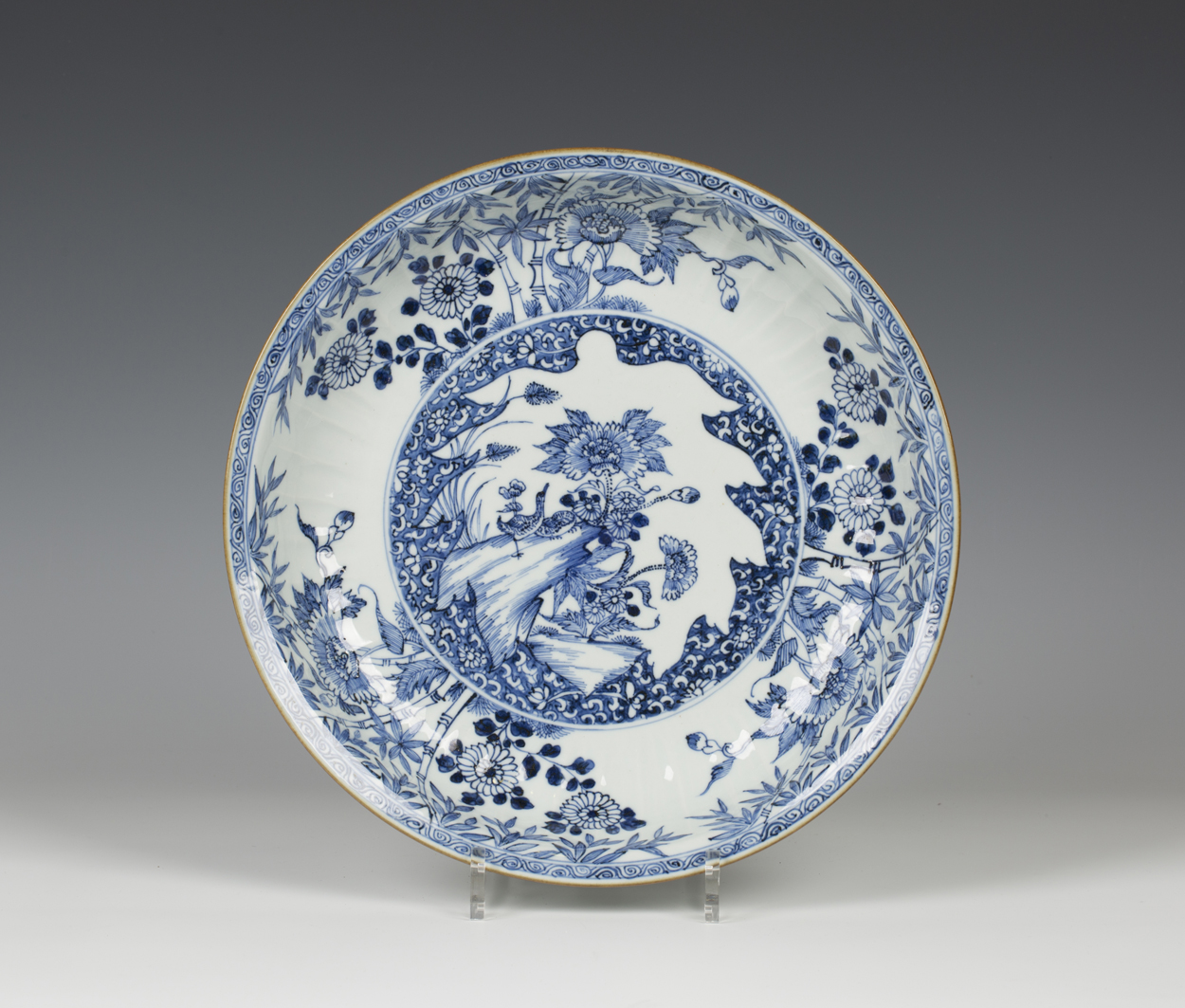 A Chinese blue and white export porcelain saucer dish, Yongzheng ...