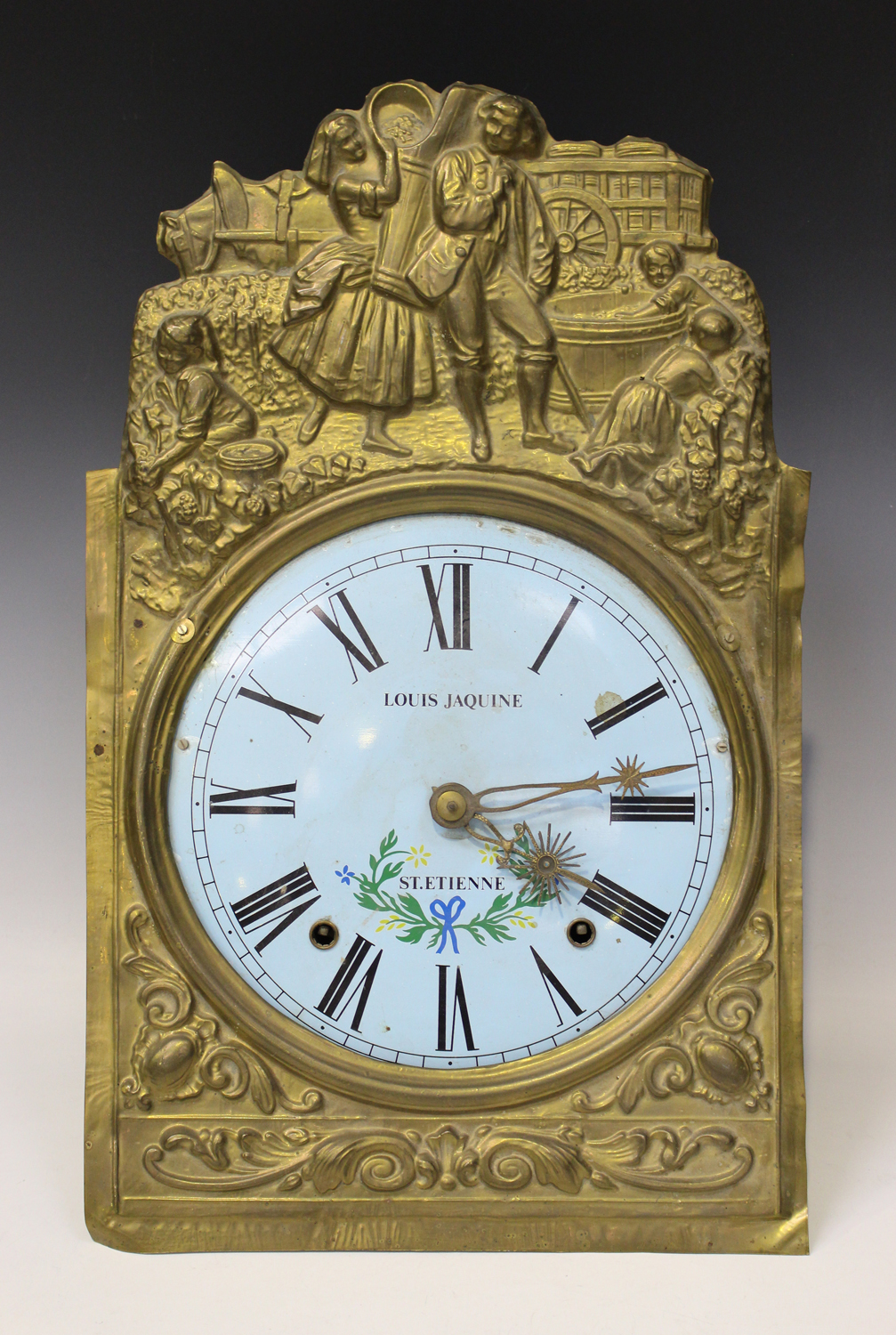 Antique French Louis Jaquine Brass Wag-on-the Wall Clock 19th C